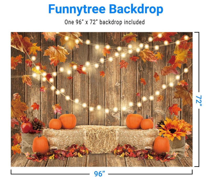 Funnytree 8x6FT Fall Pumpkin Photography Backdrop Autumn Tanksgiving Harvest Hay Leaves Wooden Background Sunflower Maple Baby Shower Banner Decoration Party Supplies Photo Booth Prop - Image 2
